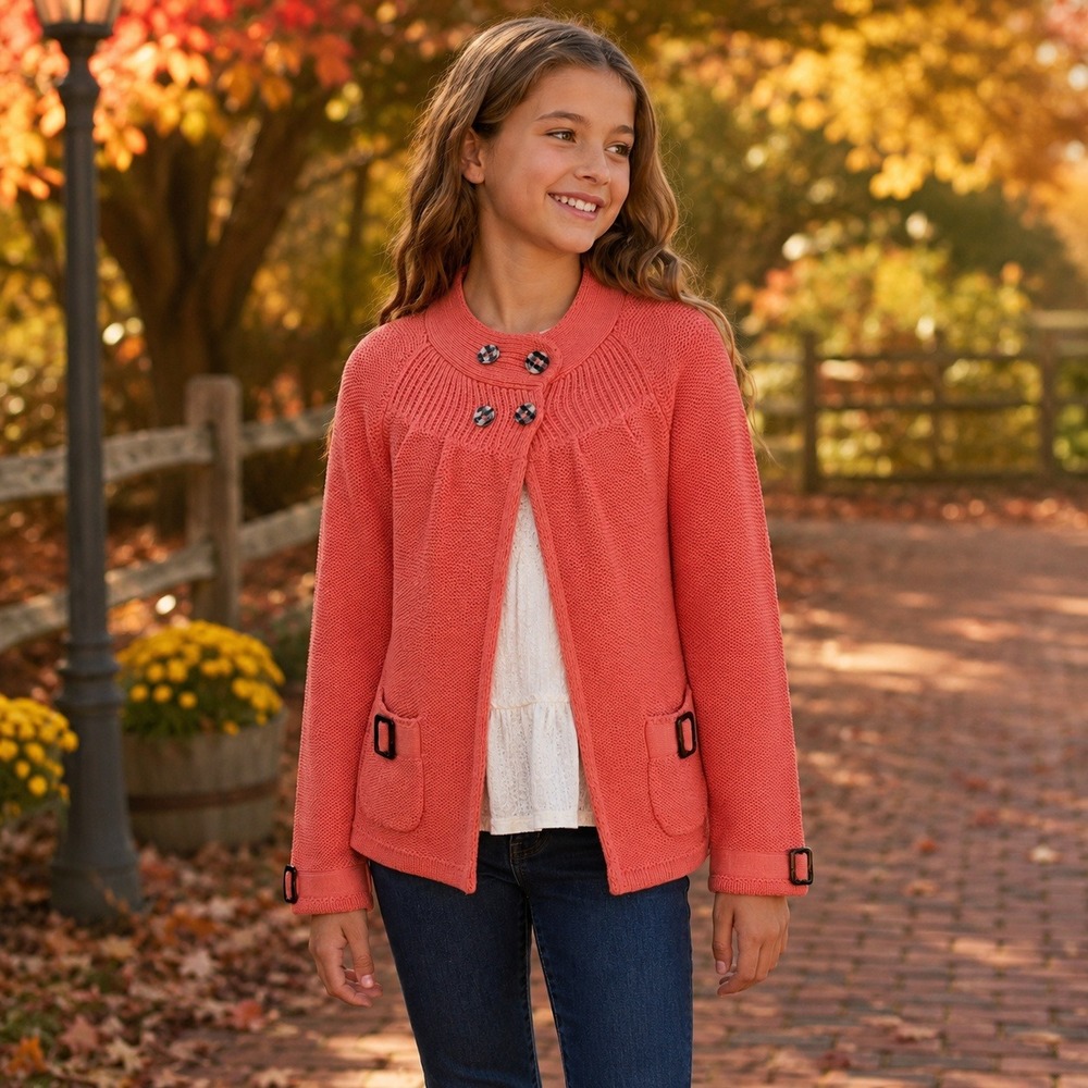 Matilda Jane Girls Knit Cardigan Sweater Jacket Buckle Pockets Pink Size 12